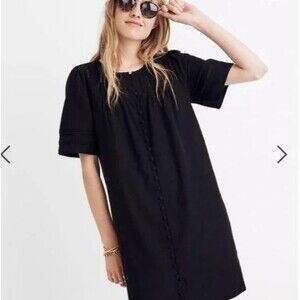 Madewell Pleated Buttoned Front Shift Dress black size Medium